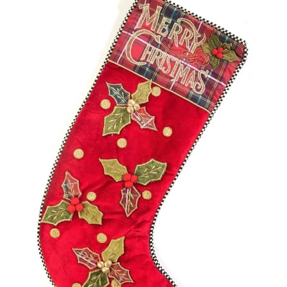 MacKenzie-Childs Red and Gold Christmas plaid christmas Stocking 3 available